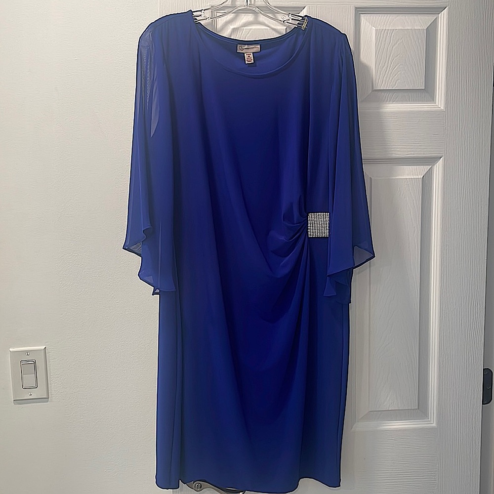 Women’s size 16 dress, cb established 1962, blueish/purple, side gather at waist